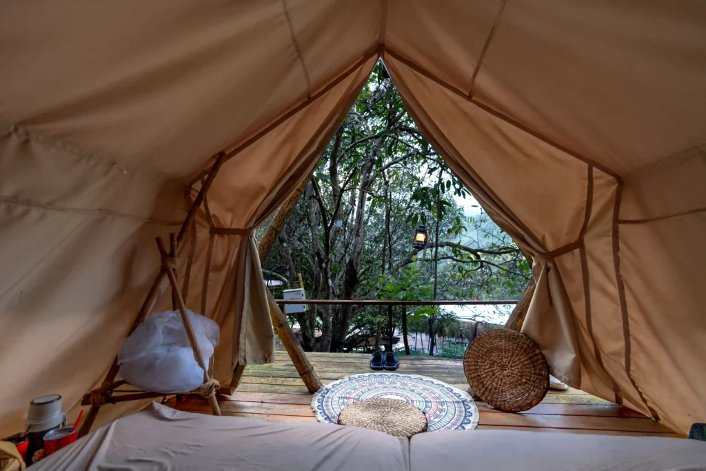 sri lanka glamping and camping, inside a luxury tent.